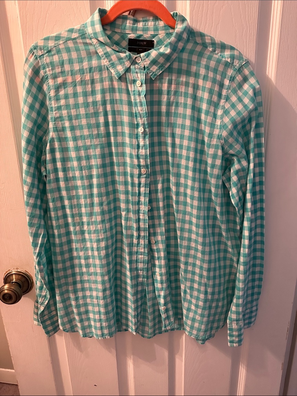 J. Crew women’s Aqua and White Gingham Button-Down Shirt